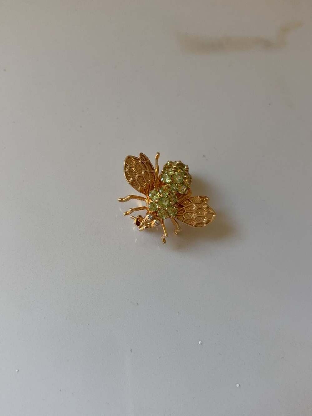 14K Yellow Gold Peridot Bee Brooch Large Pin Diamond eyes